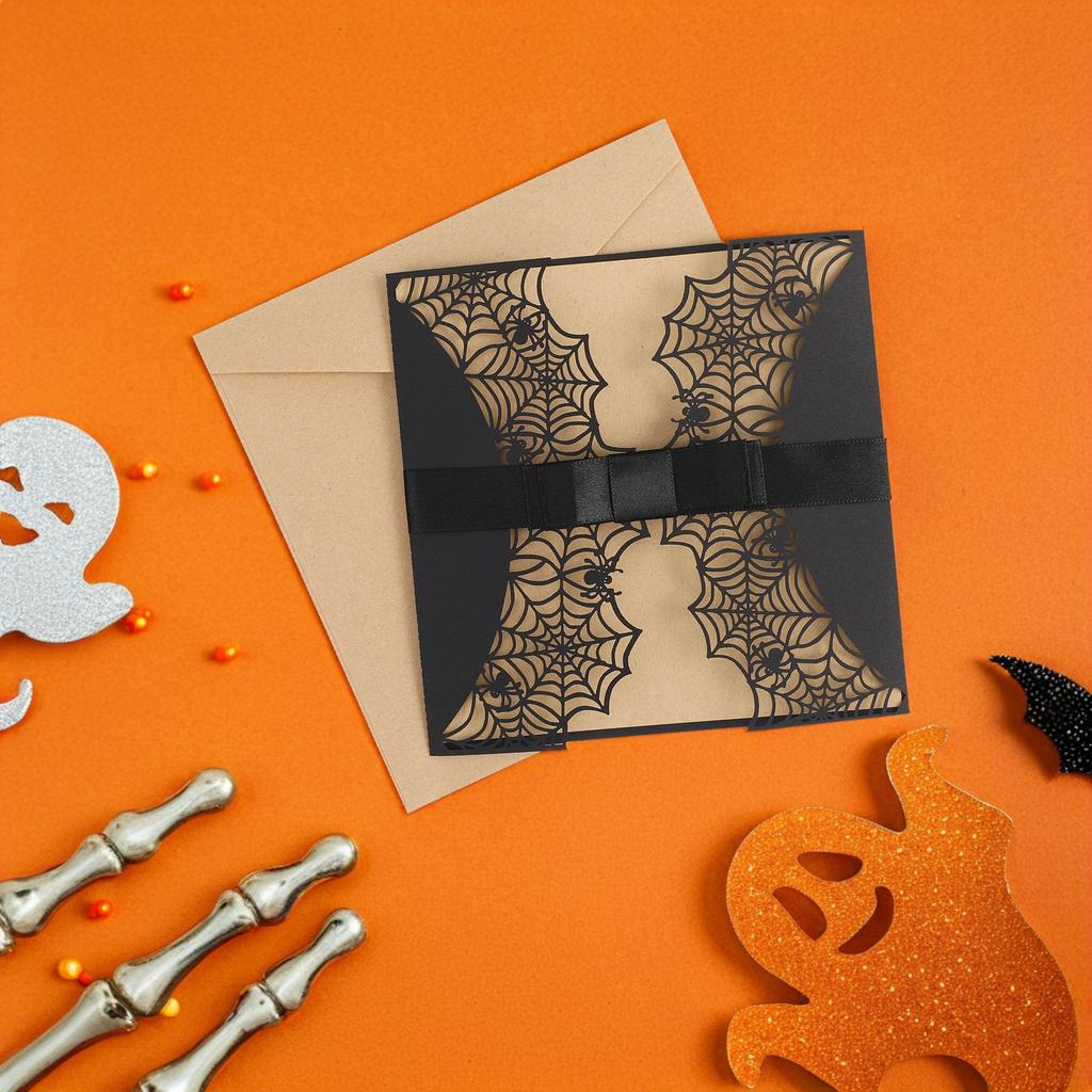10pcs Invitation Set Elegant Pearl Paper Hollow Spiderweb Design Halloween Party Cards Bulk Unique Attractive Festive