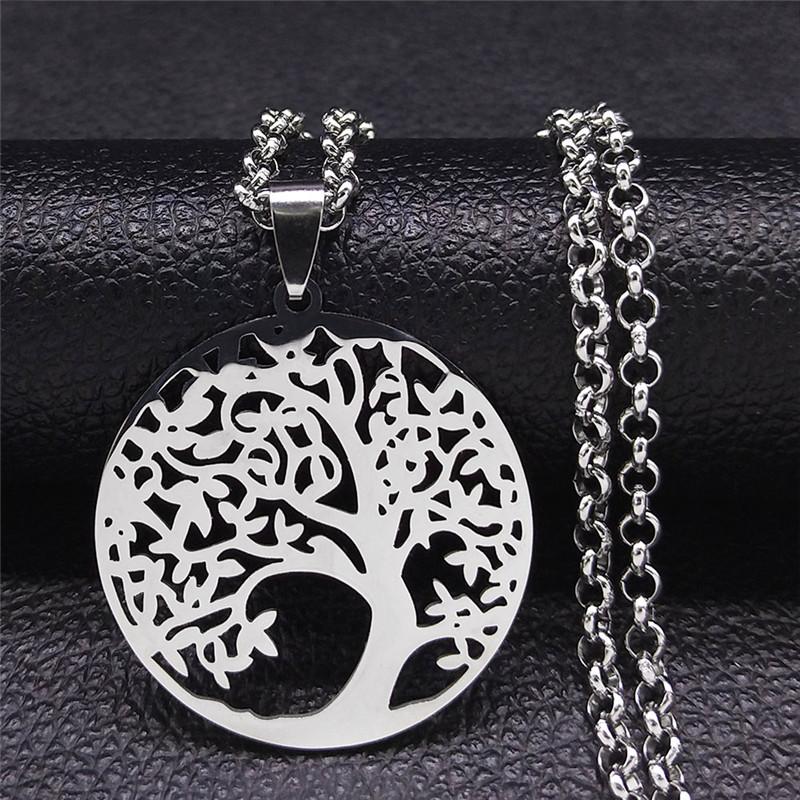 Tree of Life Stainless Steel Long Necklace for Men Black Color Necklaces & Pendants Jewelry cadenas para hombre N834S03