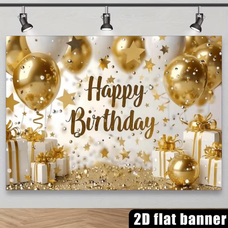 2D White Gold Birthday Backdrop for Wedding, Birthday & Festival Events