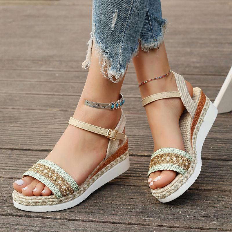 Summer Fashion Woven Wedge Sandals Women Comfort Ankle Strap Platform Walking Sandalias Mujer 2025 Casual Non Slip Beach Shoes