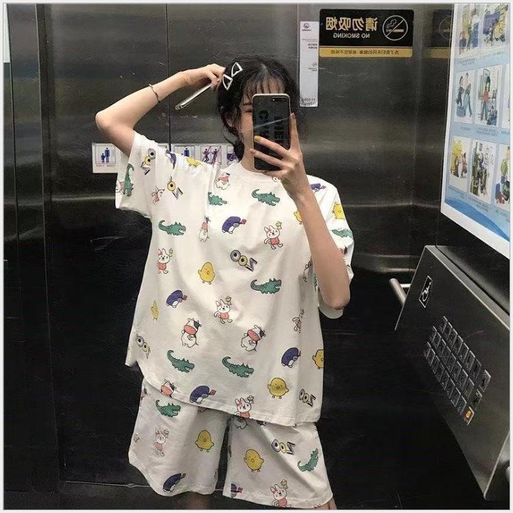 2 Teile/satz Cartoon Tier Frauen Nachtwäsche Kurzarm Top Shorts Pyjamas
