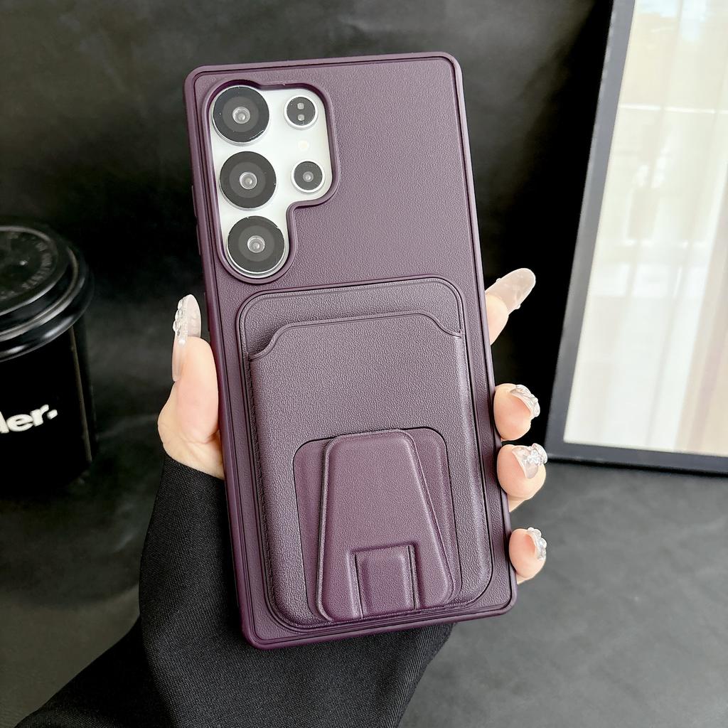 Business Solid Color Phone Case For Samsung S26 Ultra S25 Plus S24 A36 A56 A17 A07 Slim Fit Shockproof Trifold Card holder Cover