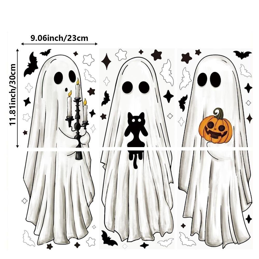 6PCS Large Size Halloween Window Decals Cartoon Ghost Static Window Clings Party Supplies