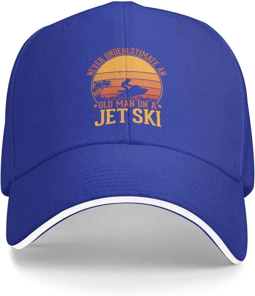 Old Man On A Jet Ski Sunset Graphic Baseball Cap Polyester Adjustable Cool Hat for Men Women