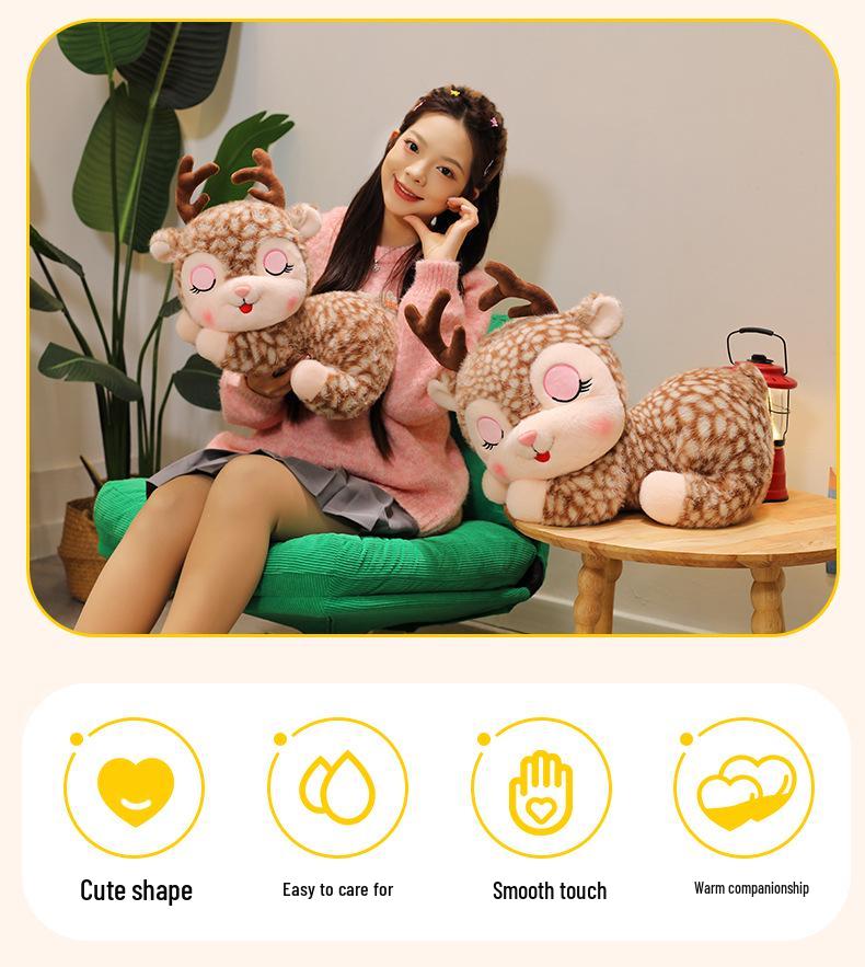 Cute Cartoon Sika Deer Plush Toy - Lying Fawn Pillow Doll