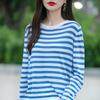 Spring New Style Round-neck Knitted Sweater, Long-sleeved, Color-blocked Striped Loose Pullover Base Layer