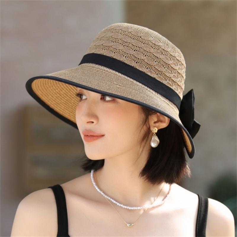 Women's 2024 Spring Straw Hat with Bow - Foldable Beach & Cycling Sun Protection Hat