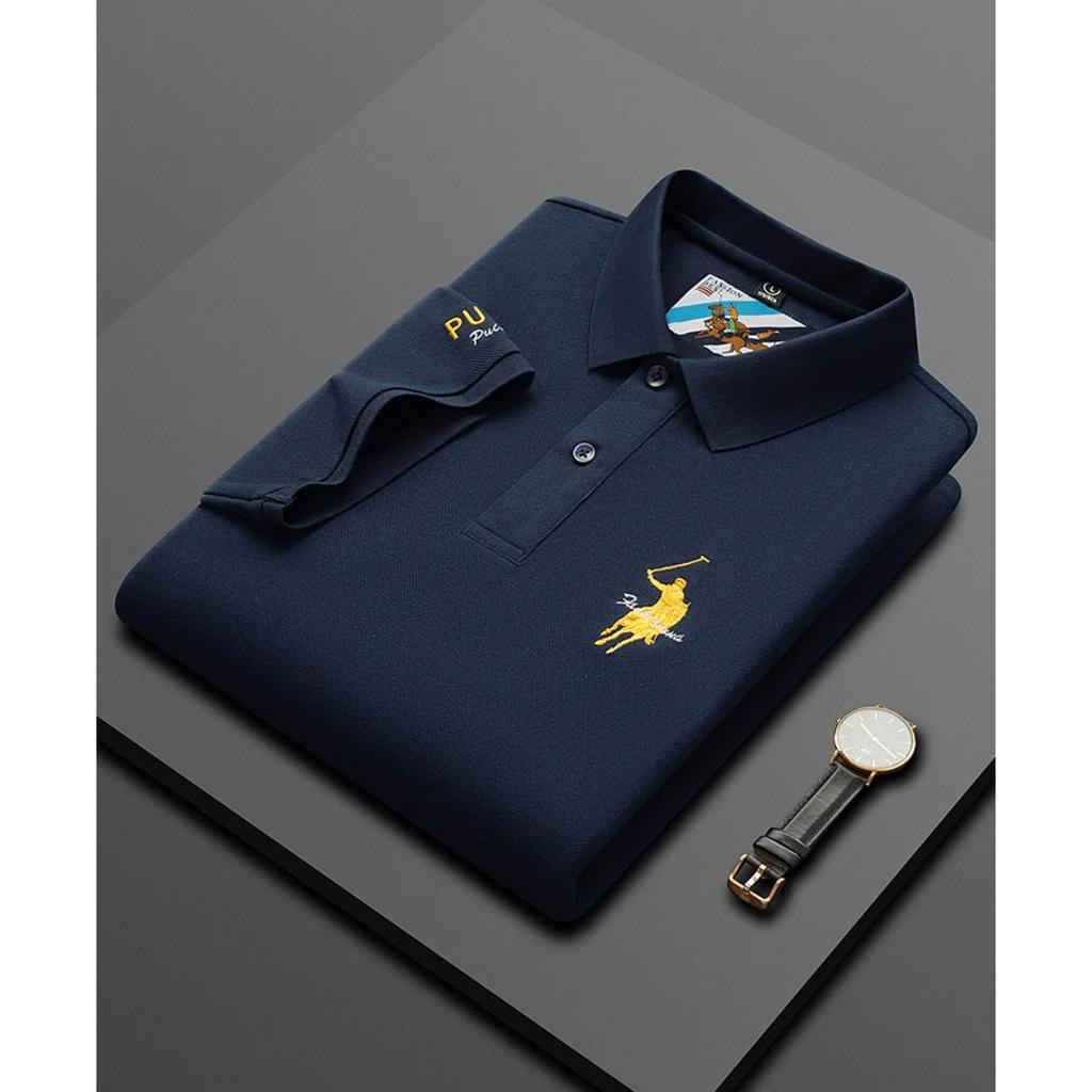 STORN Luxe Borduur Heren Poloshirt Zomer Dun Ademend 100% Katoen Zwart Marineblauw Kraag Korte Mouwen Tops Merk Kleding