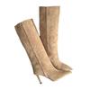Pointed Toe Slim Fit Long Booties Women's Autumn Winter High Heel Suede Straight Leg Boot over Knee Boots Rubber Sole