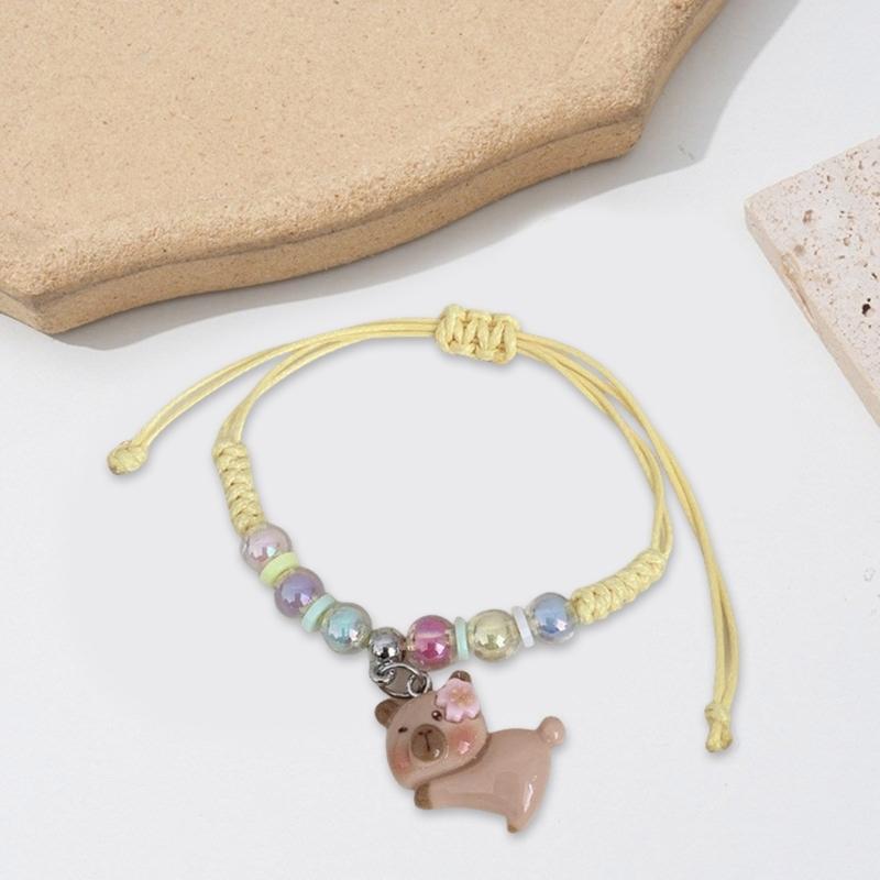 Colorful Macaron Rope Bracelet For Kids With Cute Cartoon Capybara Designs And Adjustable Soft Strap Perfect For Gifts