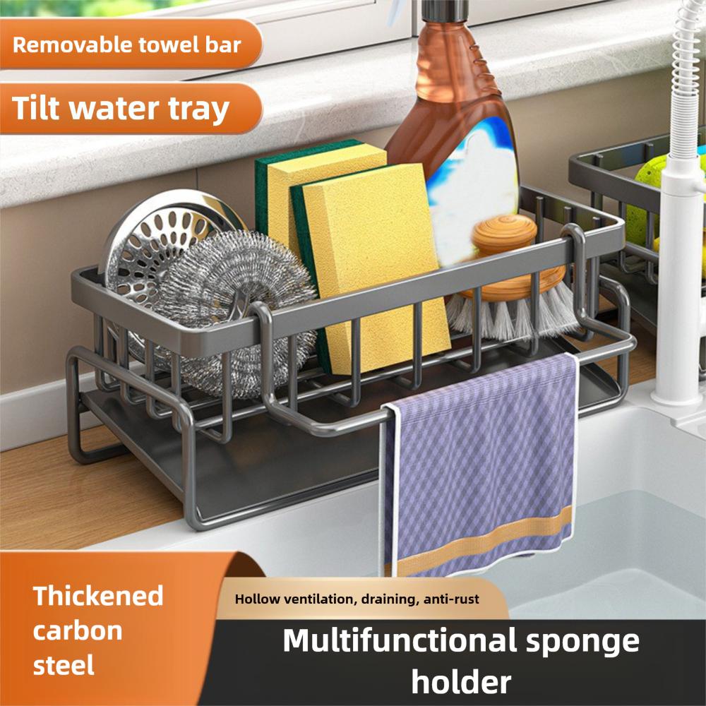Rack de depozitare de dimensiuni mari pentru bucătărie, organizator de cârpe, suport pentru burete, coș de săpun, rafturi pentru baie și șampon