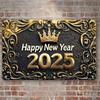 2d Flat 30*20cm, Boho Style Wooden "Happy New Year 2025" Sign, Wall Hanging Decorative Plaque, Multipurpose Square Wreath Sign, for Home, Kitchen,