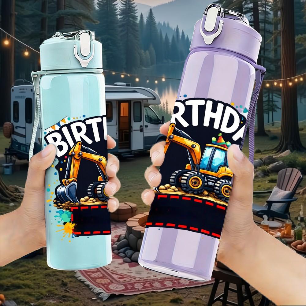 1PC Monster Truck Birthday Boy Print 750ml Color Plastic Sports Water Bottle Leakproof Flip Straw Lid Suitable for Sports Office Home Use