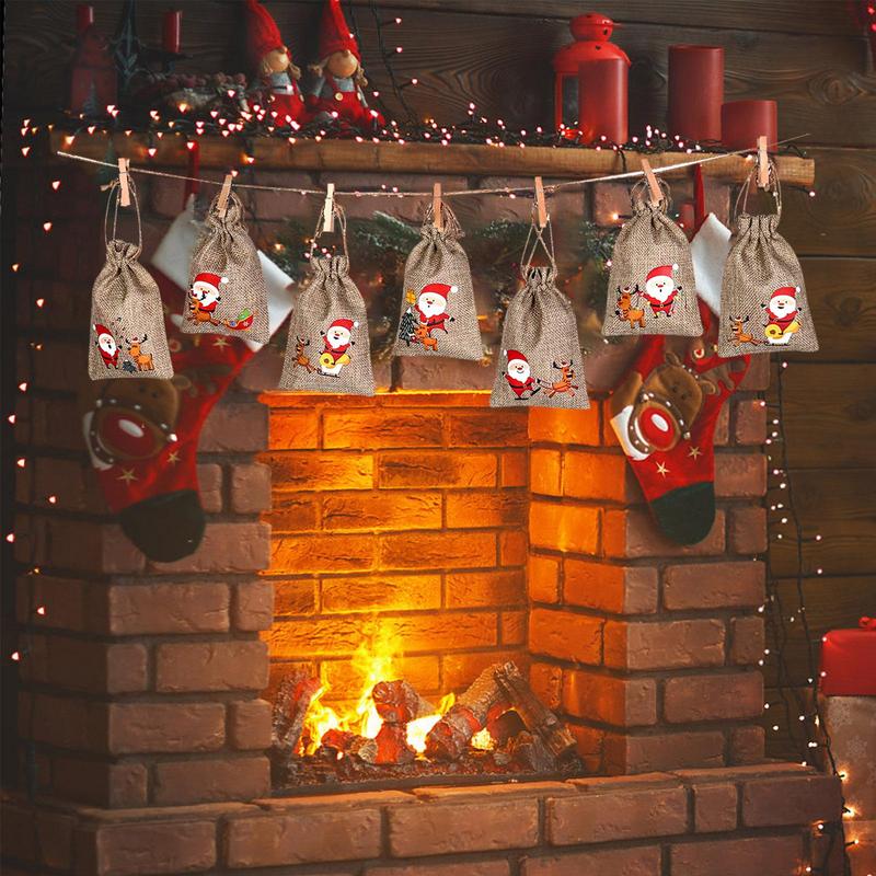 Adventskalender Geschenktüten 24 Tage Aufhängbare Weihnachts-Adventsbeutel Süßigkeiten Geschenk Kordelzugbeutel Countdown Dekoration