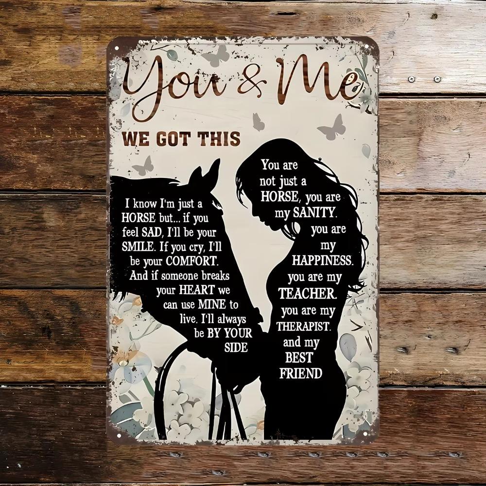 Vintage Horse & Rider Inspirational Metal Sign -  Wall Hanging Decor for Home, Lake House, Rustic Tin Wall Art
