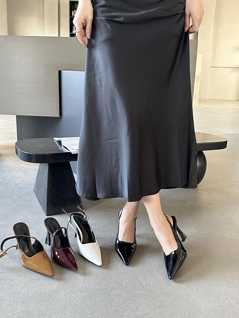 fashion Pointed Toe Women Sandals Patent Leather Summer Dress Shoes Thin High Heels 2024 New Arrivals Belt Buckle Sandals Mules 35-39