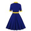 50s Swing Midi Dress for Women Bow V-Neck 1/2 Sleeves Belt Fit and Flare Evening Dresses Ladies Occasion Party Going Out Wear
