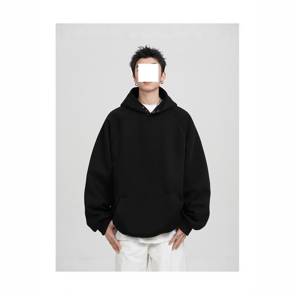 300G heavy button hooded sweater men's autumn and winter trendy brand loose casual solid color versatile American hoodie jacket