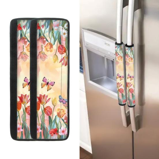 Yousheng 1 Pair Refrigerator Door Handle Covers Flower Patterns Universal Wide Application Kitchen Appliance Door Handle Decorative Mats