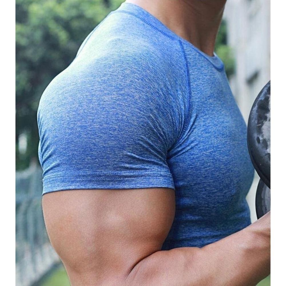 Mens Fitness Tees Outdoor Sport Running Short Sleeves Solid Color Shirt Tights Bodybuilding Tops Men T-shirt