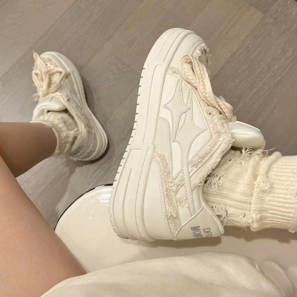 Guochao Star Shoes Retro Platform Couple Board Shoes 2024 Breathable Tide Shoes Versatile Niche Design Men's and Women's White Shoes