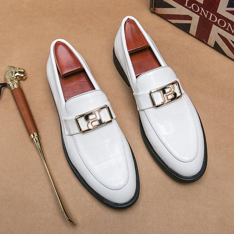 Men's Business Shoes Patent Leather Stone Pattern Mens Dress Loafers Slip-On Round Toe Wedding Party Shoes Size 38-45 Men Flats