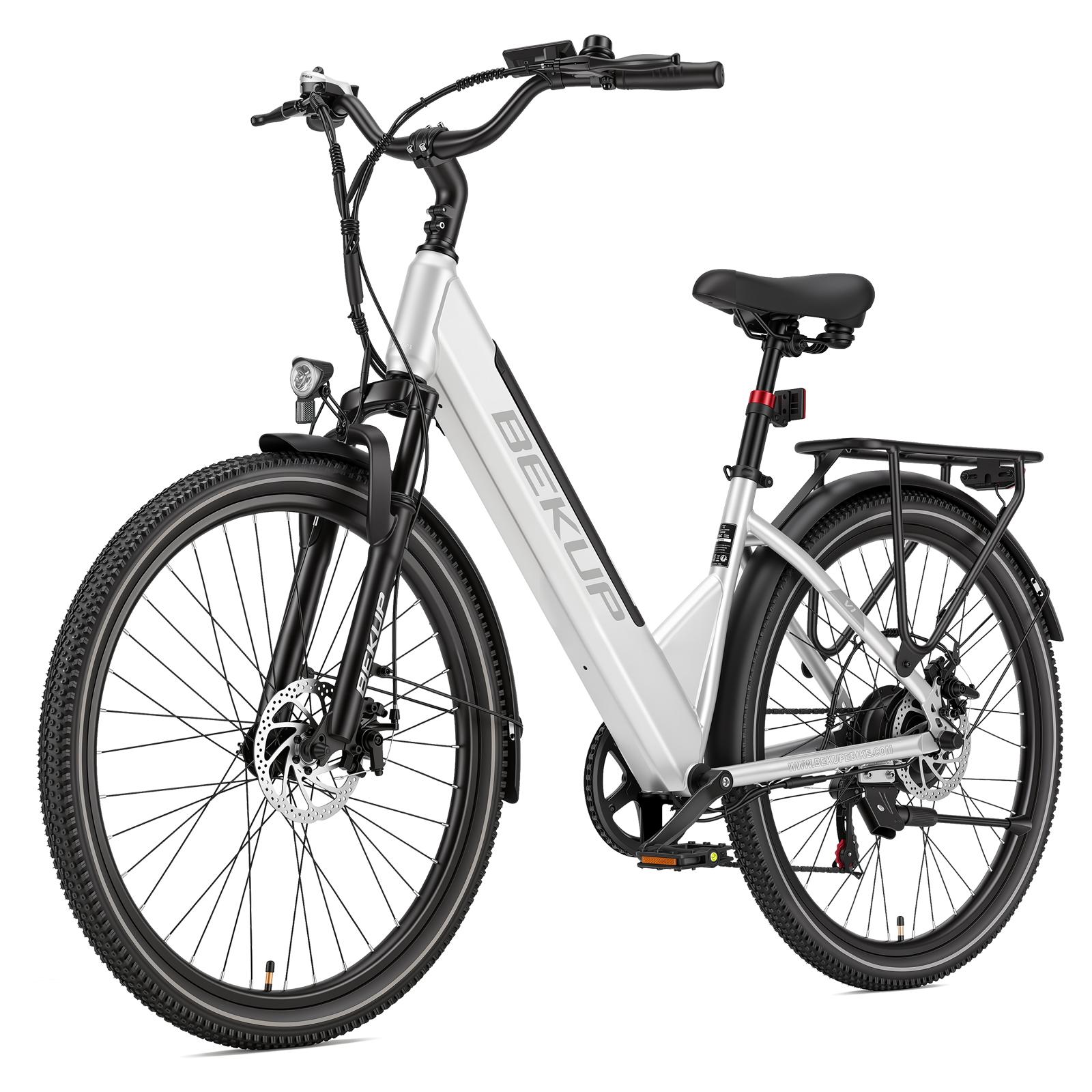Bekup V1 Elektrische Fiets - 26  Banden Stads E-bike - 250W Motor - 36V14.5AH Accu - Actieradius tot 75 km - Shimano 7 Versnellingen - Mechanische Schijfremmen zilver