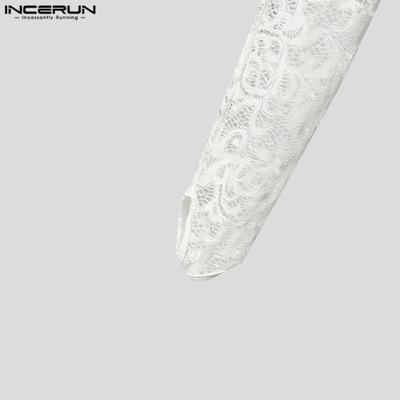 INCERUN Men V Neck Oversleeve Lace See Through Party Club Cropped Tank Tops