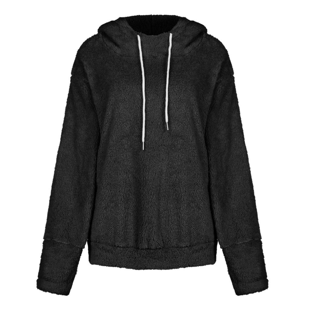 Women's Fashion Leisure Color Long Sleeve Pullover With Drawstring Plush Coat Top