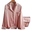 Pajamas women's spring and autumn ice silk long-sleeved lapel cardigan set Korean version solid color jacquard simple women's loungewear 1109