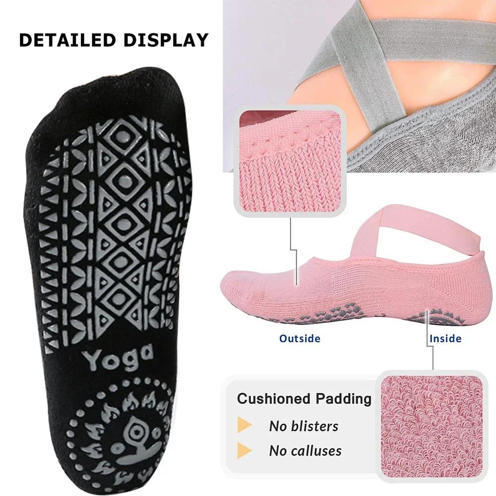 Non Slip Yoga Socks For Women With Straps Ballet Barre Dance Pilates Workout Anti Skid Grip