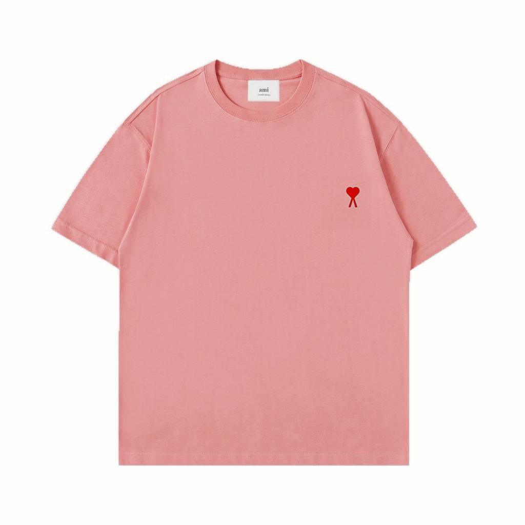 AMI Youth Embroidered Men's Crew Neck Short Sleeve Cotton T-Shirt - Casual Street Fashion