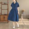 Vestito camicia estivo in denim vintage a maniche corte taglie forti per donna, casual, ampio, lungo