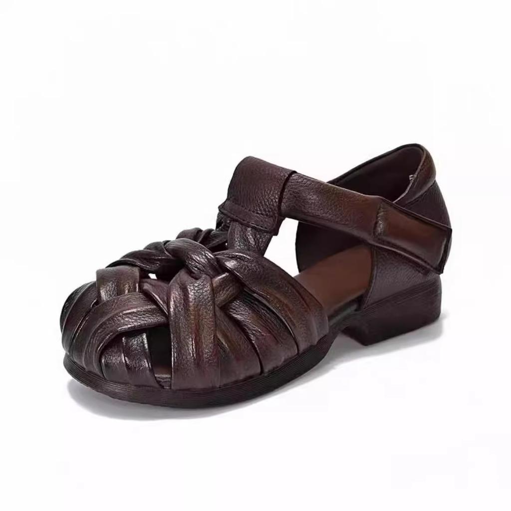 Fashion Shoes Breathable All-Match Female Sandal 2025 Women's Girls Real Comfort Retro New Summer Flat Closed Scandals Casual Genuine Le