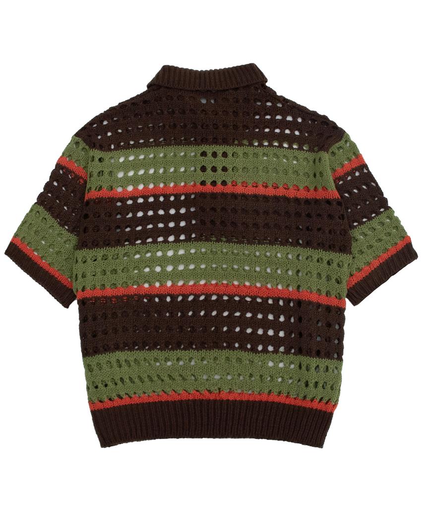 Kaegteoseudoneosmakes Net Stripe Collar Knit - Brown