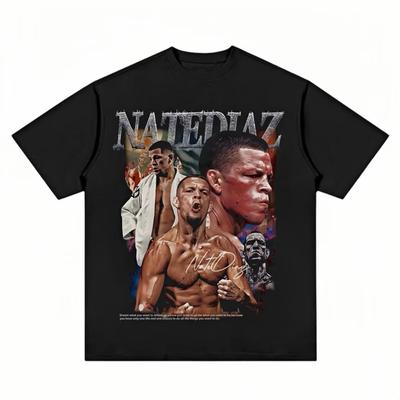T-shirt Graphique pour Homme 2026 Nate Diaz, Coton Lâche et Durable, Style Rue Rétro, Haut Décontracté Quotidien T-shirt