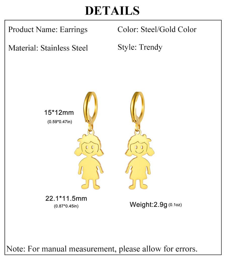 Cazador Girl Boy Child Earrings for Women Stainless Steel Cute Kids Drop Earrings Jewelry Gold Color Gift Wholesale Trendy