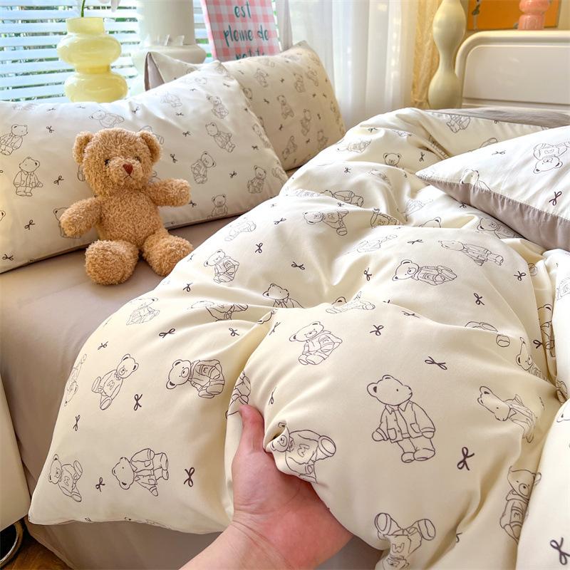 Class A Maternal And Infant Grade Washed Cotton Bed Four-Piece Set, Children'S Cartoon Bed Sheet Quilt Cover, Dormitory Single Quilt Cover 3Pcs Set