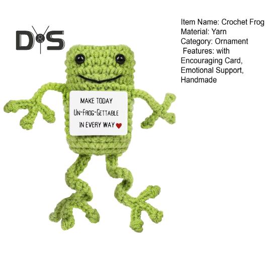 Positive Crochet Frog Doll with Encouraging Card Emotional Support Handmade Knitting Animal Decoration Ornament Stress Relief Toy