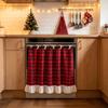 Red Patterned Oven Door Curtain Tie-On Fabric Kitchen Skirt with Ruffled Border for Cabinets Dishwasher Christmas Decoration