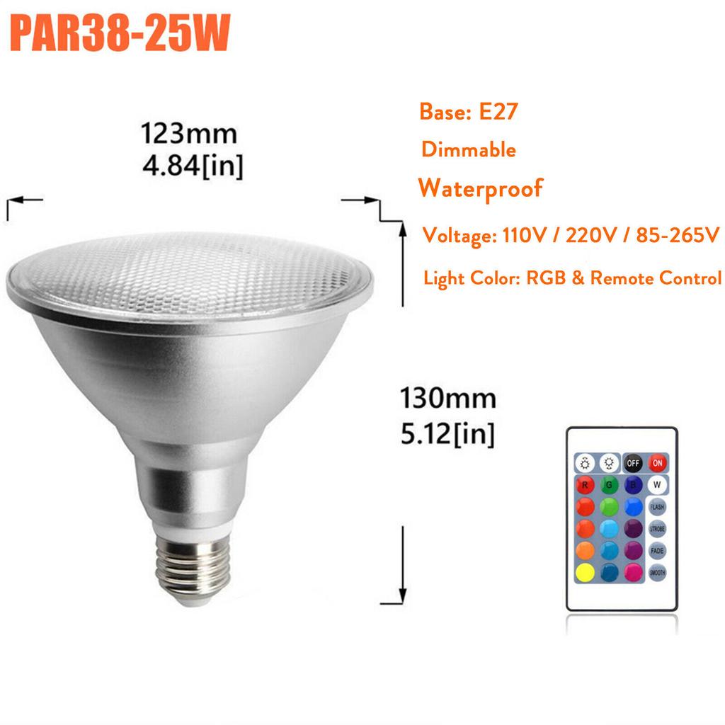Dimmable RGB PAR30 PAR38 Par Light E27 15W 25W LED Spotlight Bulb Flood Lamp Remote Control Multicolor Home Decoration 110V 220V