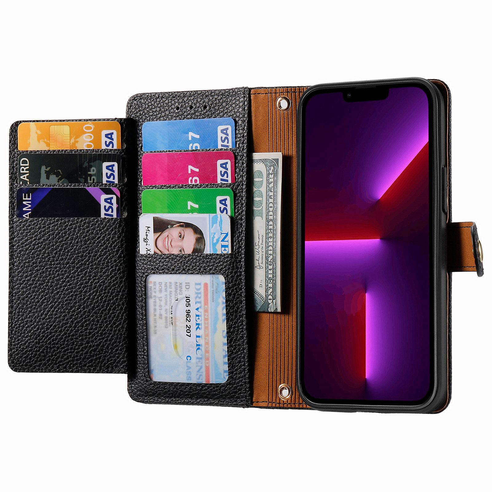 

For iPhone 13 Pro Case RFID Blocking Zipper Leather Phone Cover with Wallet Card Slots Black