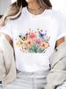 (Asian Size) Watercolor Flower Trend Casual Women's Top T T-shirts Fashion O-neck Female Clothing Print Short Sleeve Graphic Tee