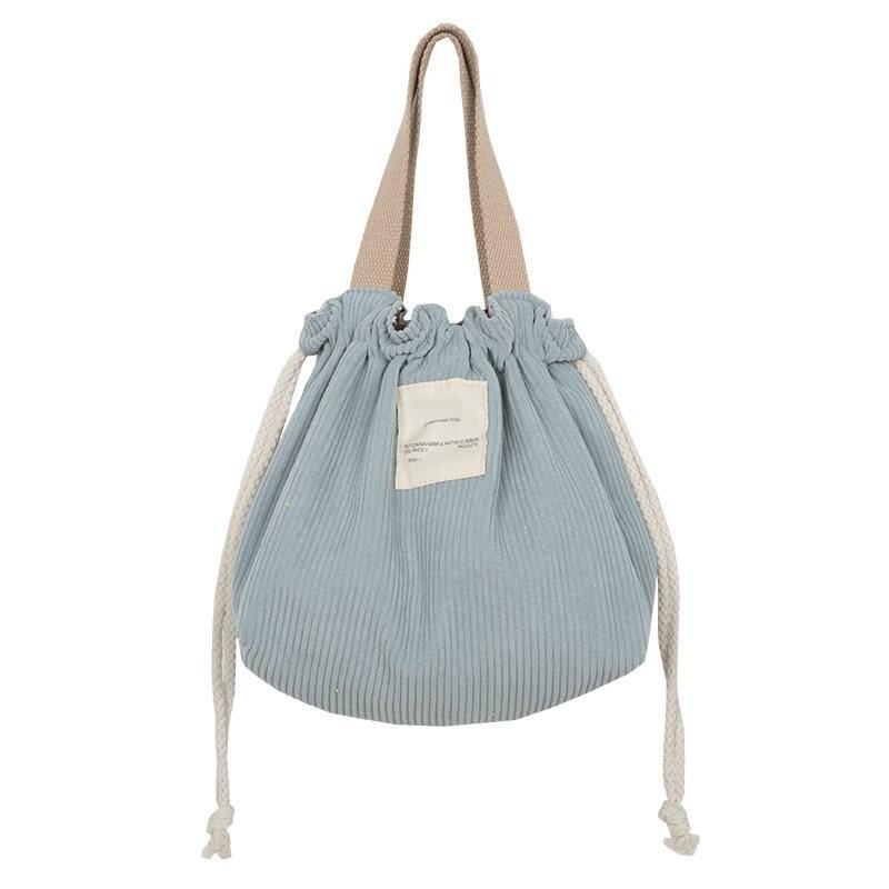 Versatile And Chic Drawstring Corduroy Lunch Tote Bag For Everyday Use In Green