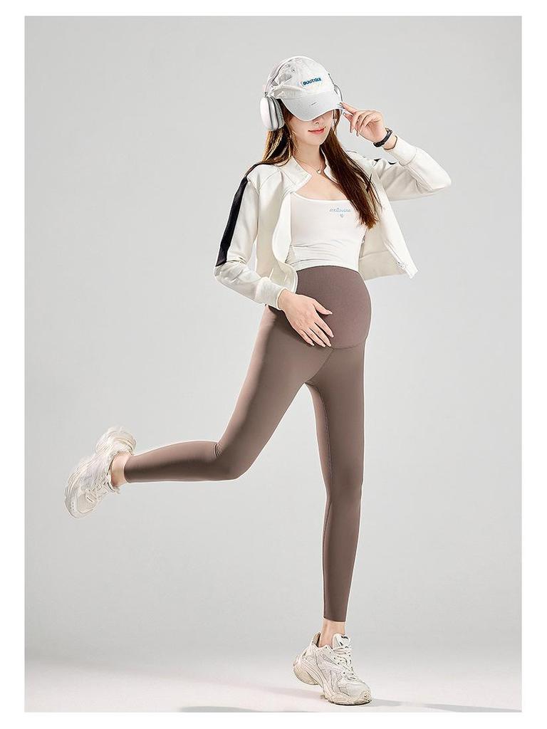 Nahtlose Umstands-Sharkskin-Leggings mit Bauchstütze und Samtfutter für Herbst und Winter
