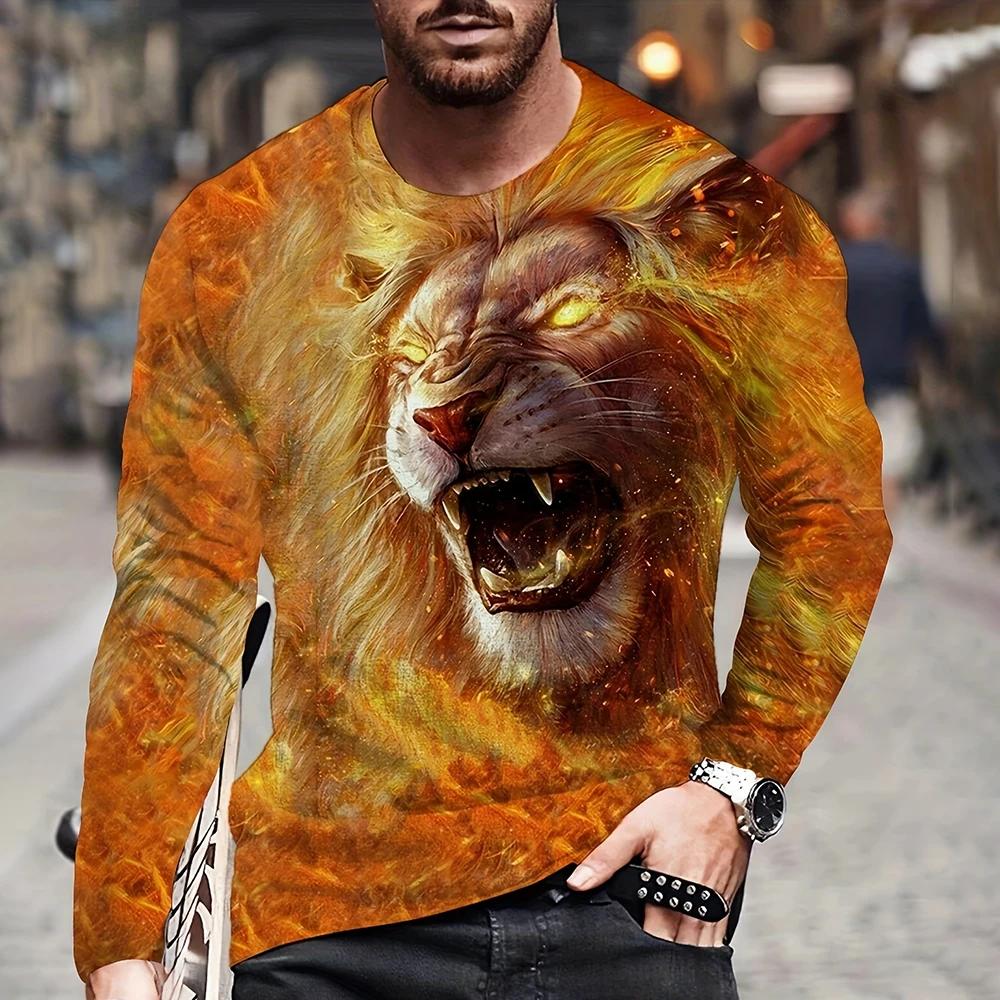 

Футболка с изображением волка, мужская футболка с 3D-принтом, осенняя длинная свободная одежда, модная одежда Harajuku с рисунком животных, новые повседневные уличные рубашки 6XL