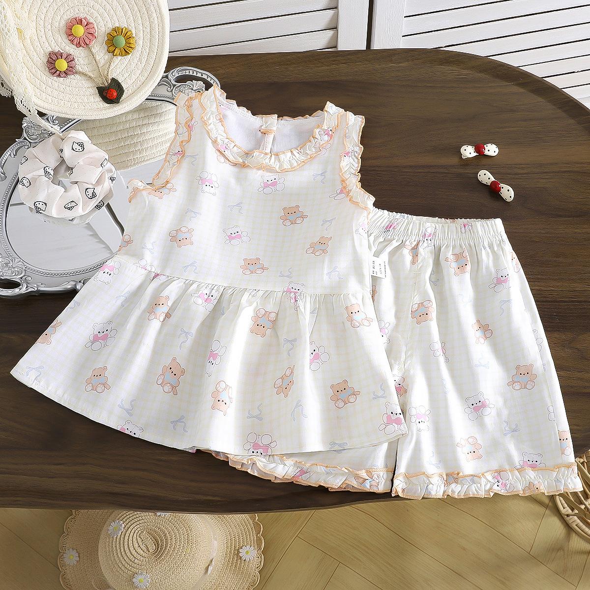 Girls Summer Rayon Vest Dress And Capri Pants Set Thin Lace Trim Two Piece Outfit Casual Cool Breathable Clothing 80cm