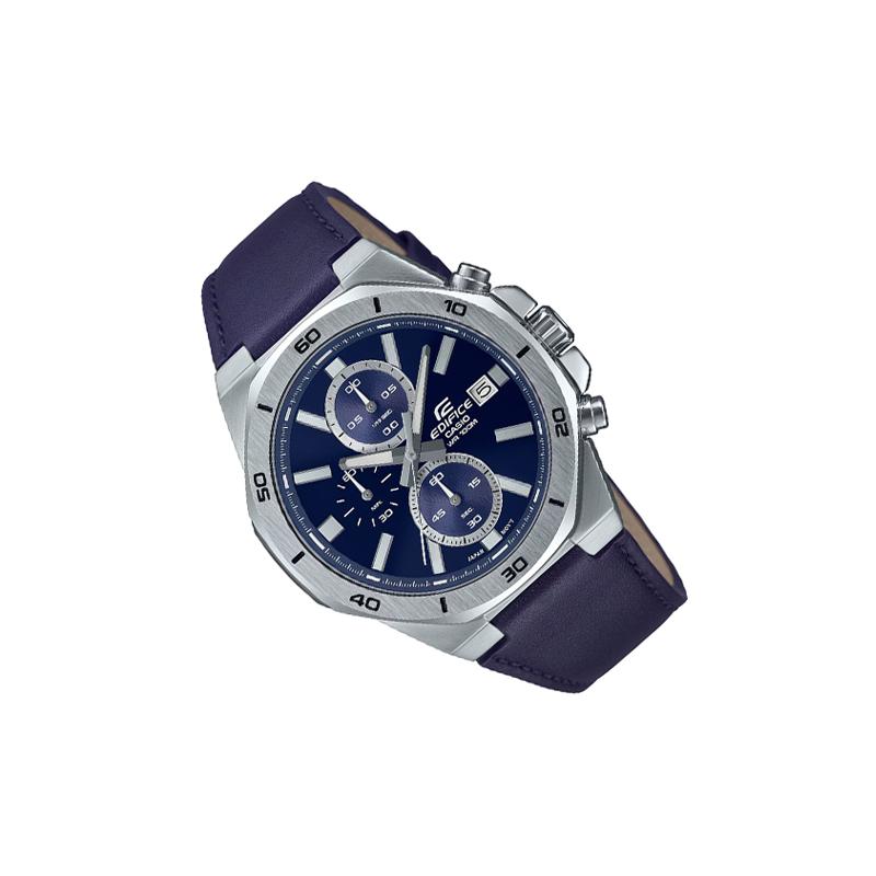 Casio 100 Meters Waterproof, Quartz Movement, Leather Strap, Japanese and Korean Watch, Men's Watch, Blue Dial EFV-640L-2AV