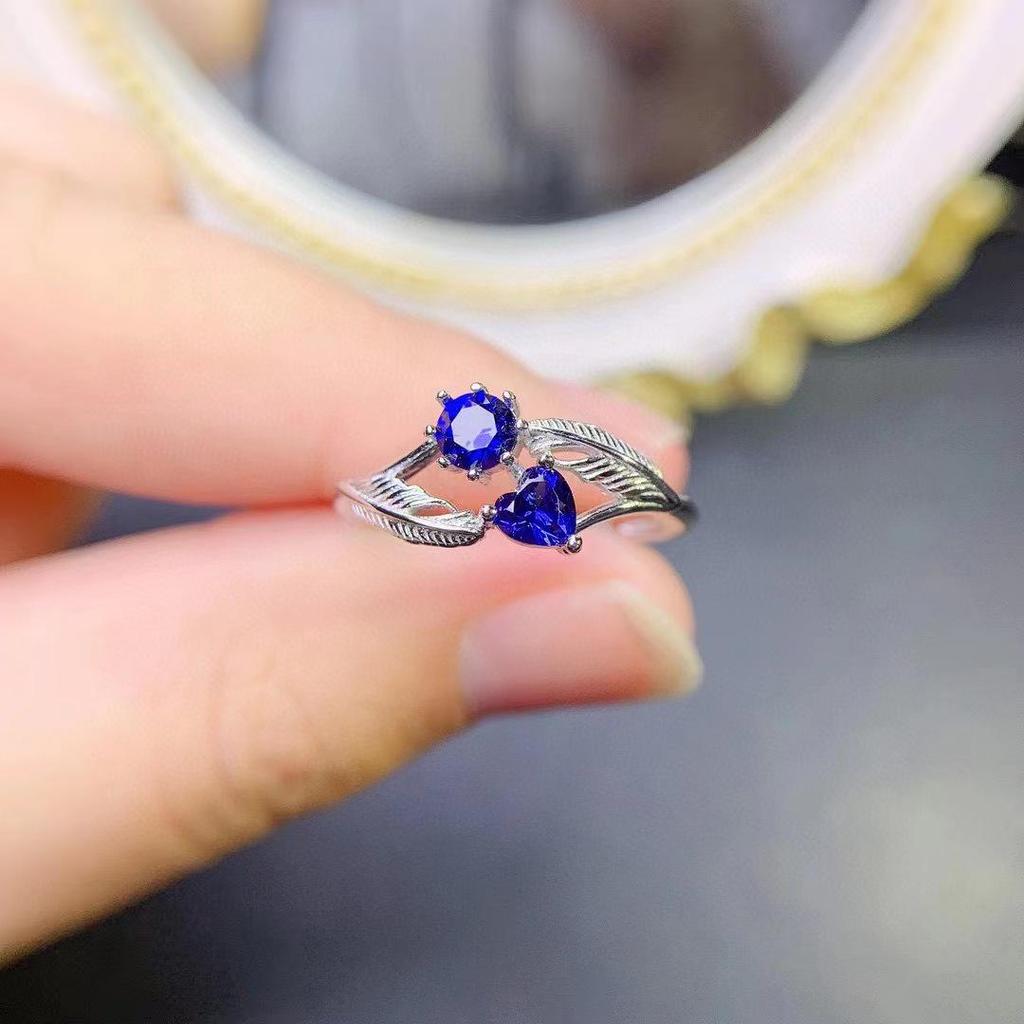 Vintage Blue Sapphire Flower Ring with Tourmaline and Zircon
