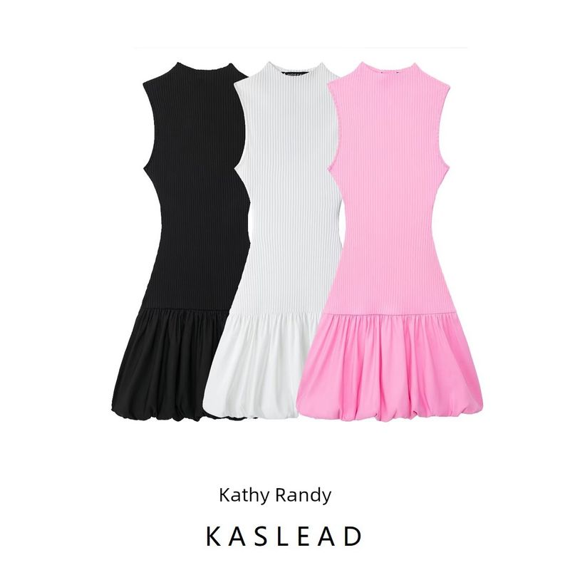 Kaslead New Arrival Women's Clothing Fashion Style Fashion Silm Balloon Style Rib Dress 0085361